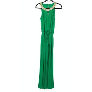 Vince Camuto Halter Wide Leg Jumpsuit Womens Sz Small Bejeweled Neckline Green